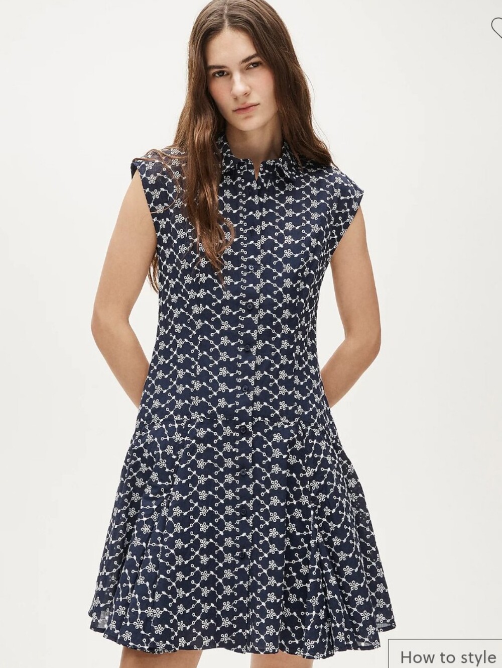 J Crew Mini eyelet shirt-dress CS929 Size 4 Navy